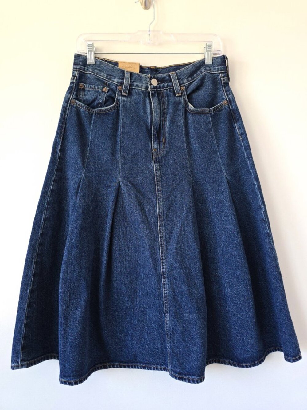 Levi's Pleated Denim Midi Skirt 27 Dark Wash NWT